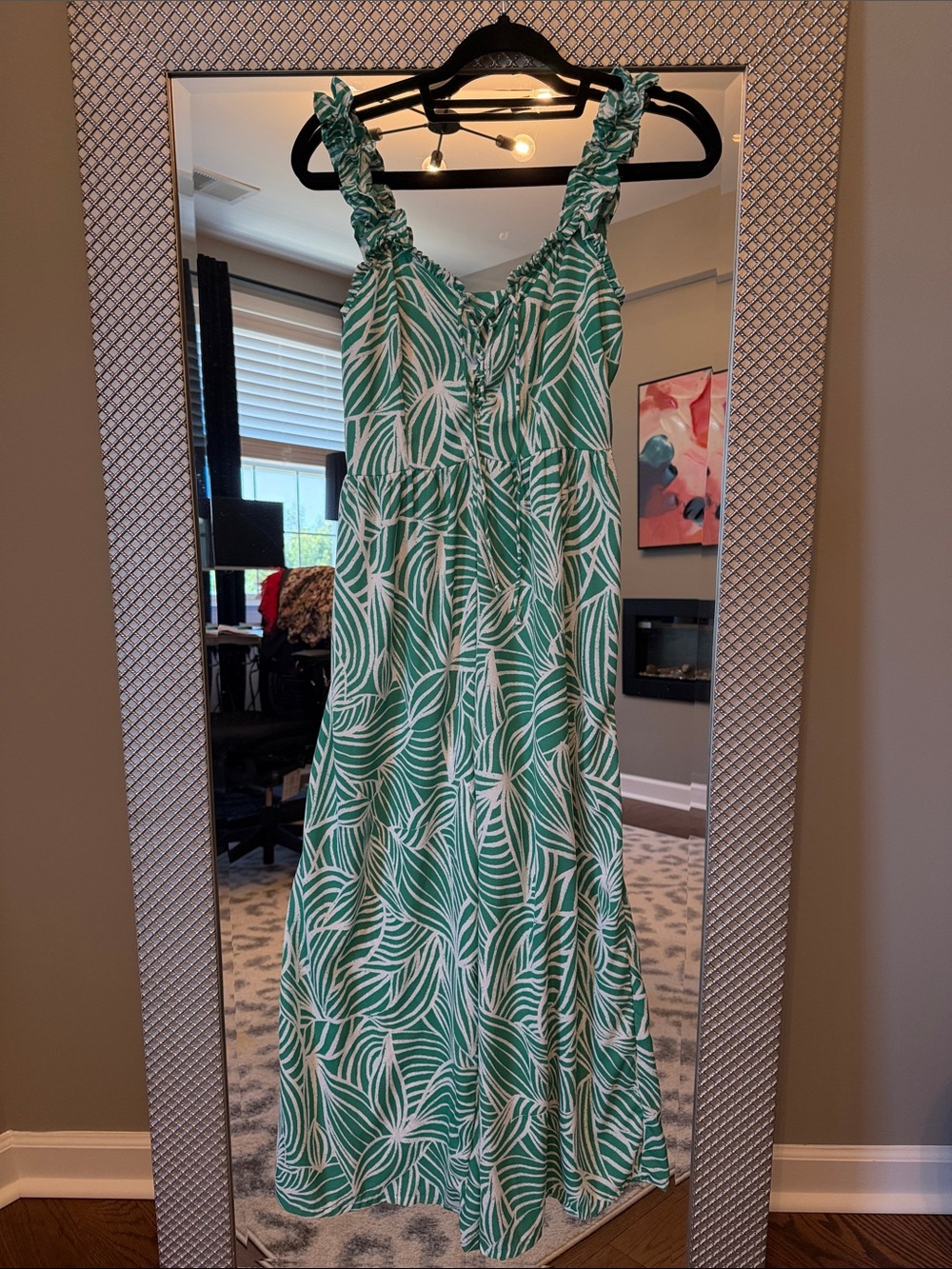Green and White Leaf Print romper